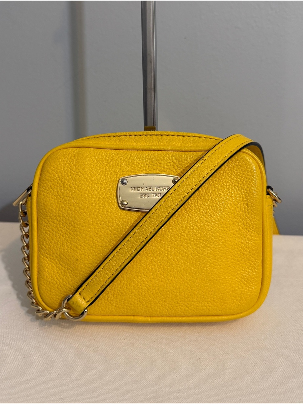 Michael Kors Yellow Pebbled Leather Crossbody Bag with Built In Wallet
